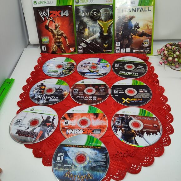 Lot of 13 Xbox 360 Video Games Bundle Batman Ninja NBA X-MEN War Timeshift WWE